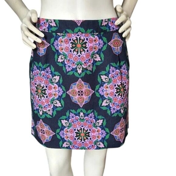J. Crew Navy Medallion Print Skirt - Picture 1 of 6